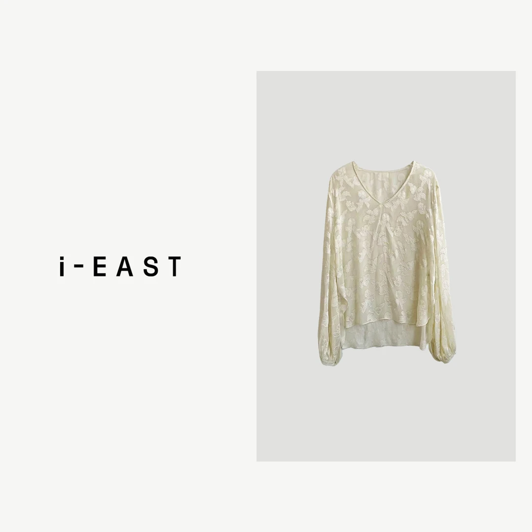 i-EAST 清风倞影~新中式V领印花提花衬衫上衣-4C S24076
