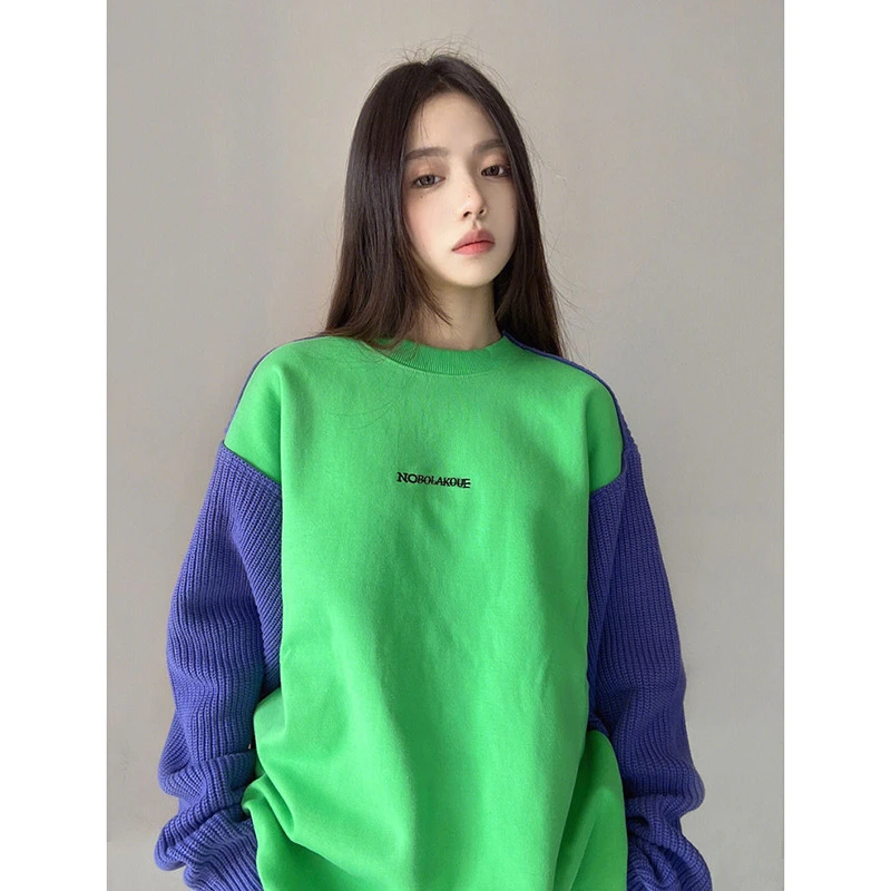 韩版别致漂亮时尚拼接撞色冬新款女装2025慵懒风宽松高级感卫衣女