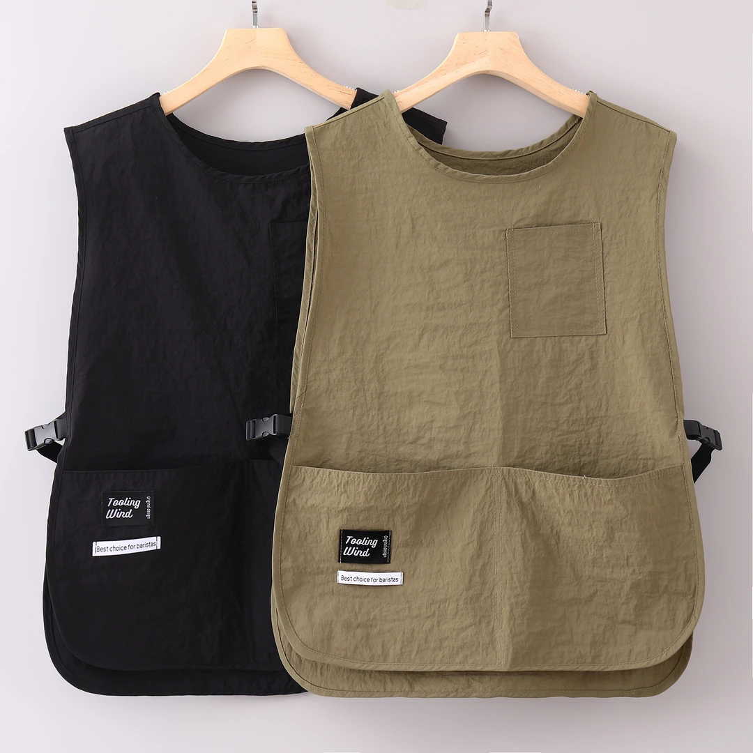 防脏拼接纯色马卡龙色极简风围裙围腰罩衣防污牛仔风时尚成人无袖