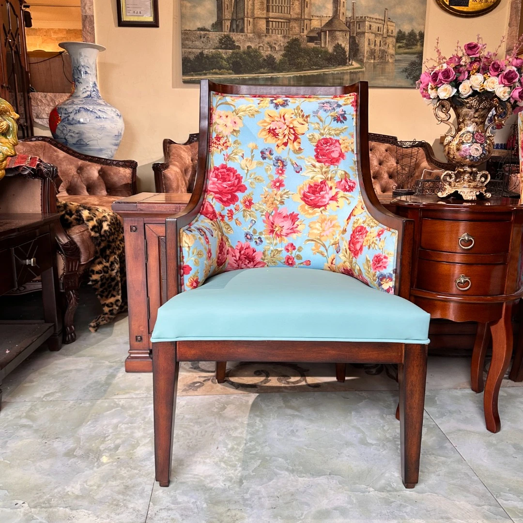 椅美式复古法式客厅中式古典欧式书椅64*67*101轻奢做旧奢华雕花