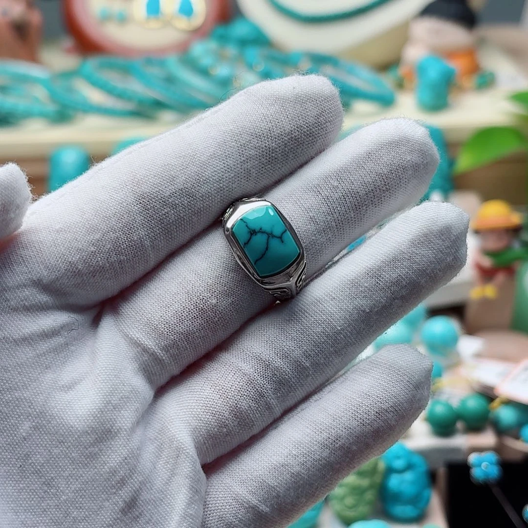 绿松石银S925镶嵌戒指