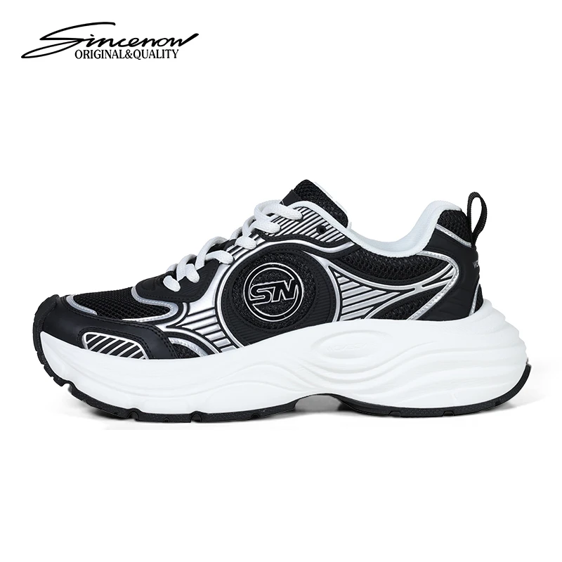 SINCENOW透气网面春夏运动时尚休闲厚底小个子增高情侣网布老爹鞋