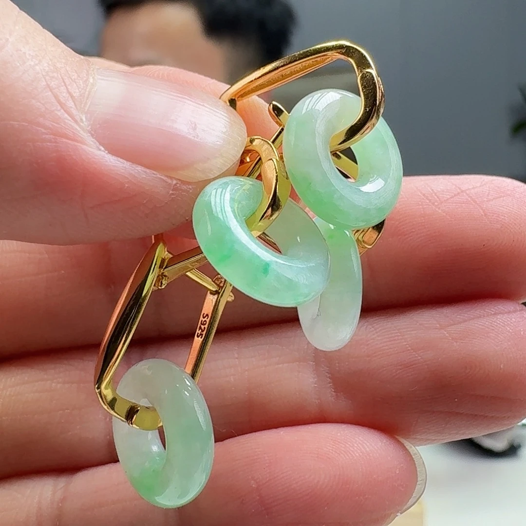 翡翠耳饰银S925镶嵌多样性发货其一