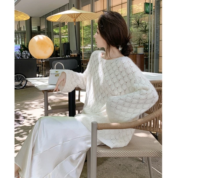 【果果家】糯叽叽秋季针织衫2024新款镂空宽松慵懒风打底上衣