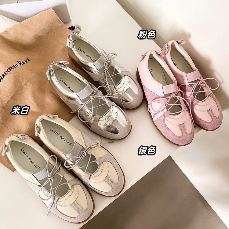 KL4095/2CM牛皮单鞋春季复古板鞋高跟系带运动鞋拼接耐磨民族风