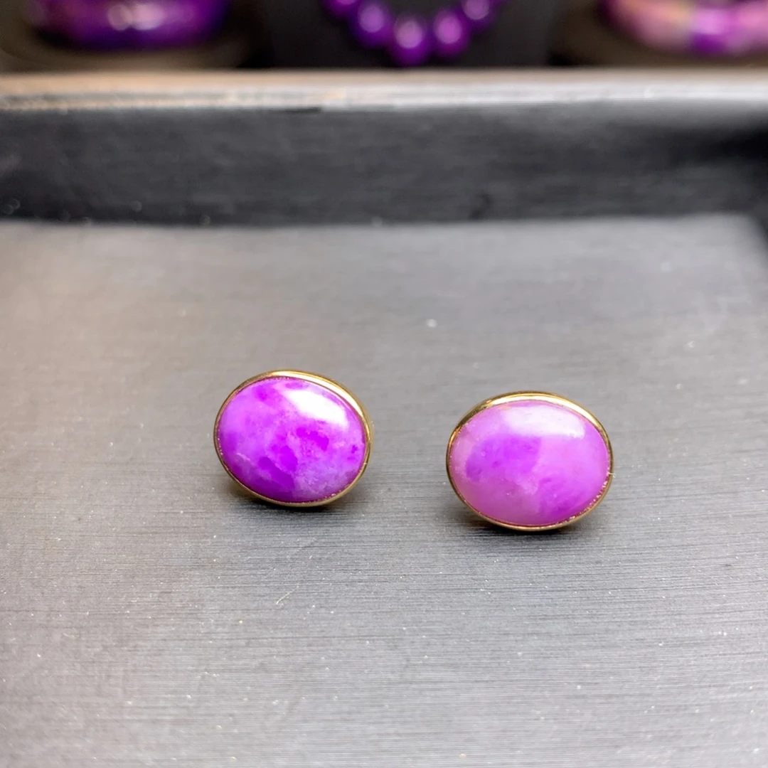 苏纪石（舒俱来）耳钉18K金镶嵌