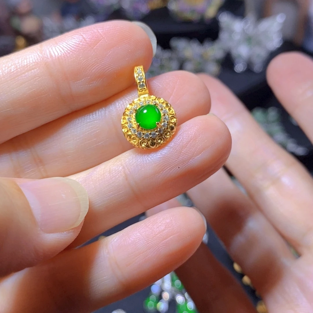 翡翠银S925镶嵌颈饰天然植物