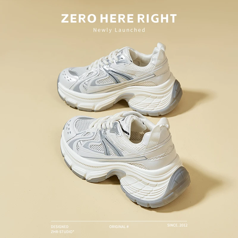 ZHR则则厚底老爹鞋女2025新款网面透气时尚休闲鞋百搭增高运动鞋