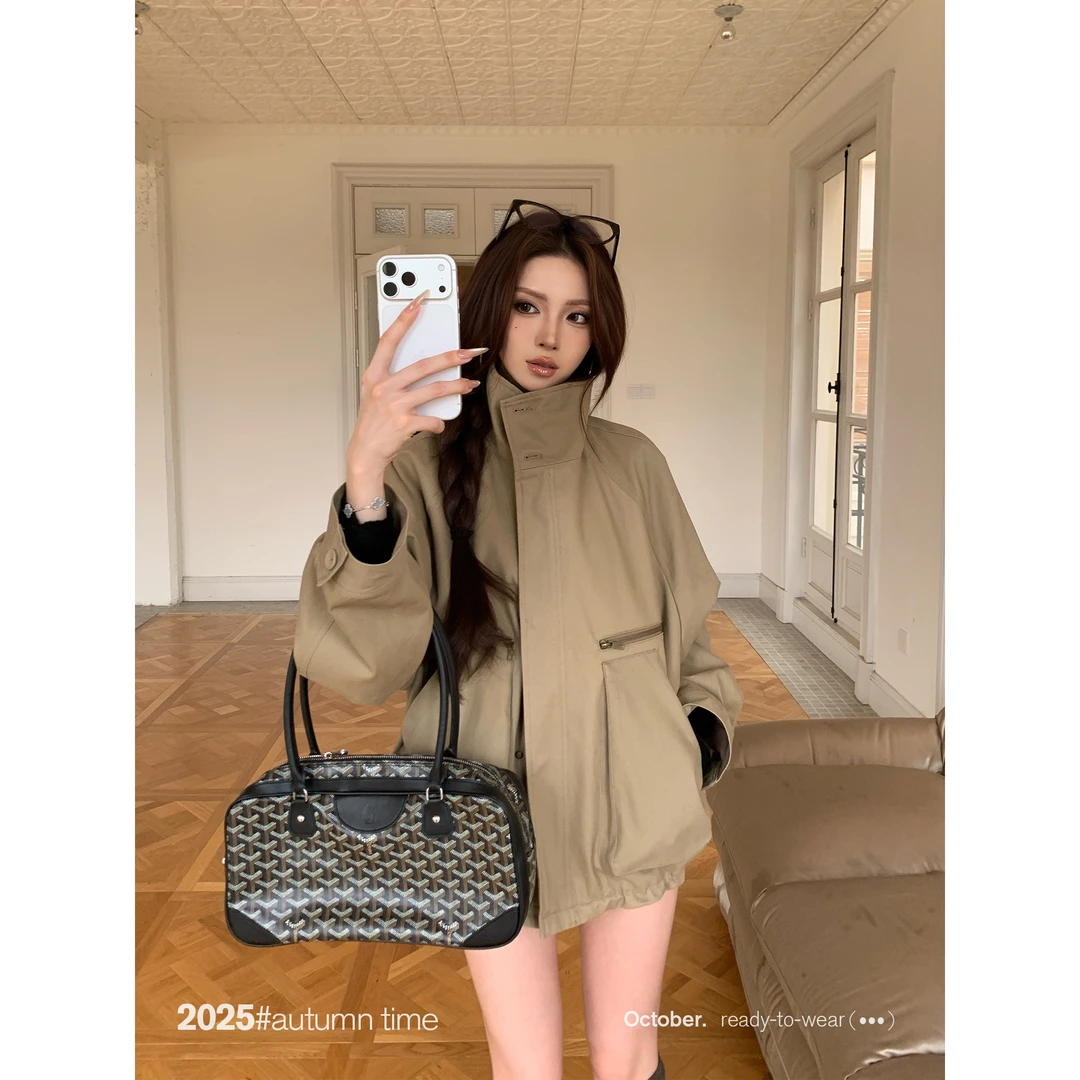 SUNONEONE【秋季枫叶】工装风衣外套宽松立领短款秋季女D0335A