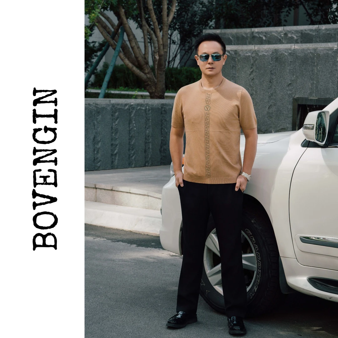 BOVENGIN/M93007男士秋季时尚休闲简约轻奢圆领针织毛衣
