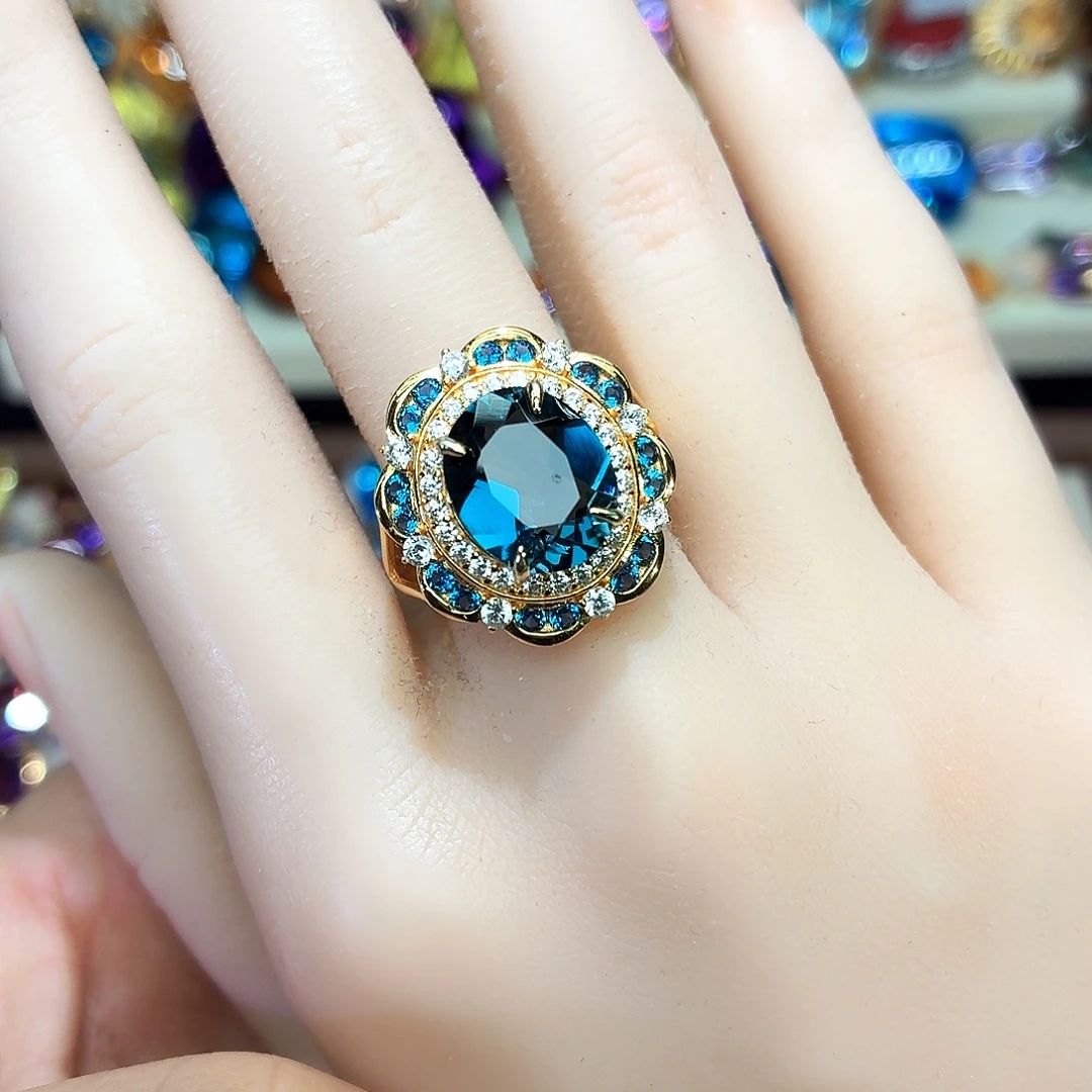 戒指托帕石银S925镶嵌