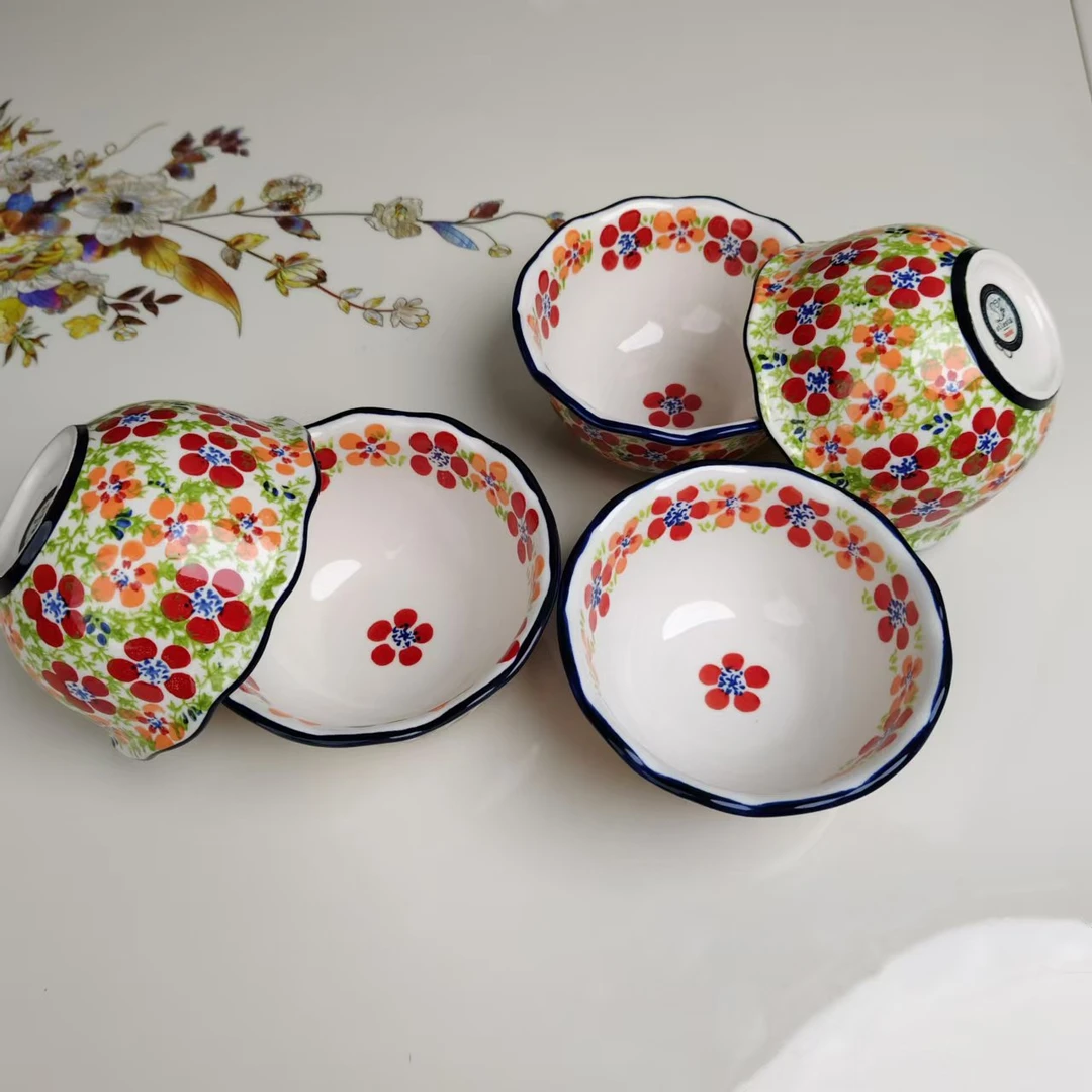 新瓷【碧丝粉黛】新疆包邮手绘轻家用5寸米饭碗茶碗欧式陶瓷碗6只装