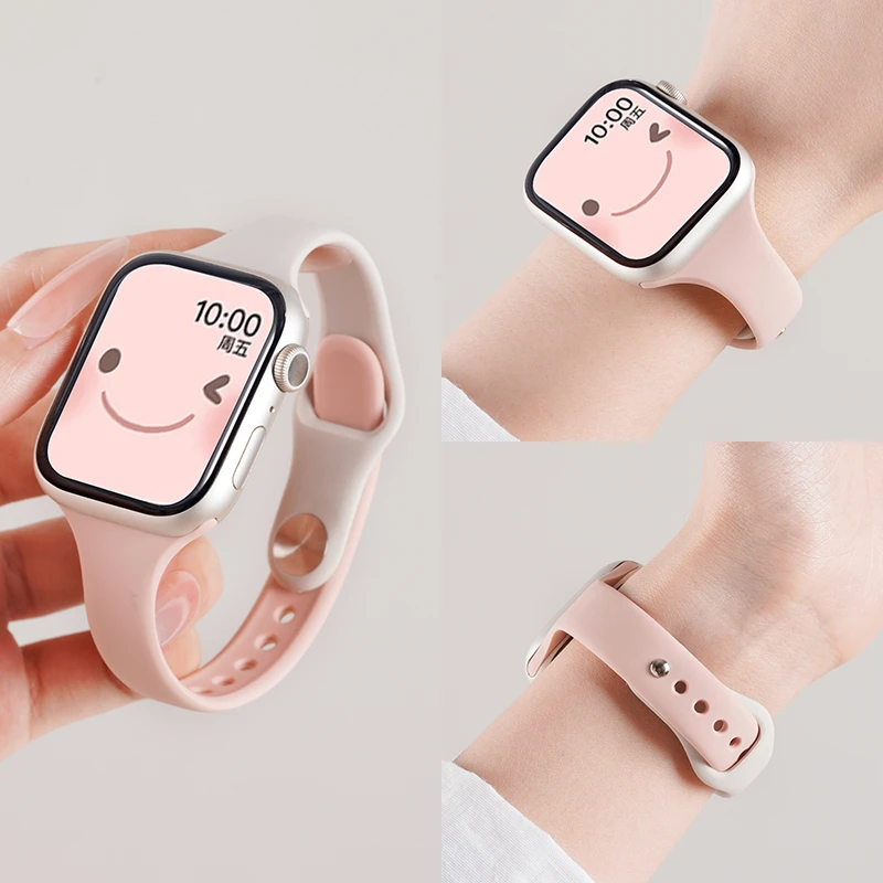 适用Apple苹果iwatchS11手表S10表带小蛮腰9反扣硅胶女士夏季腕带