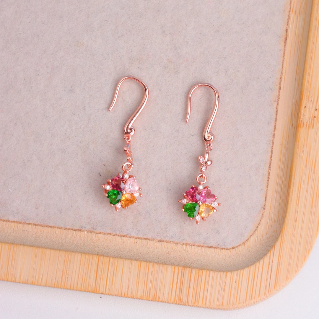 【琪琪珠宝】时尚碧玺配链彩虹耳钩