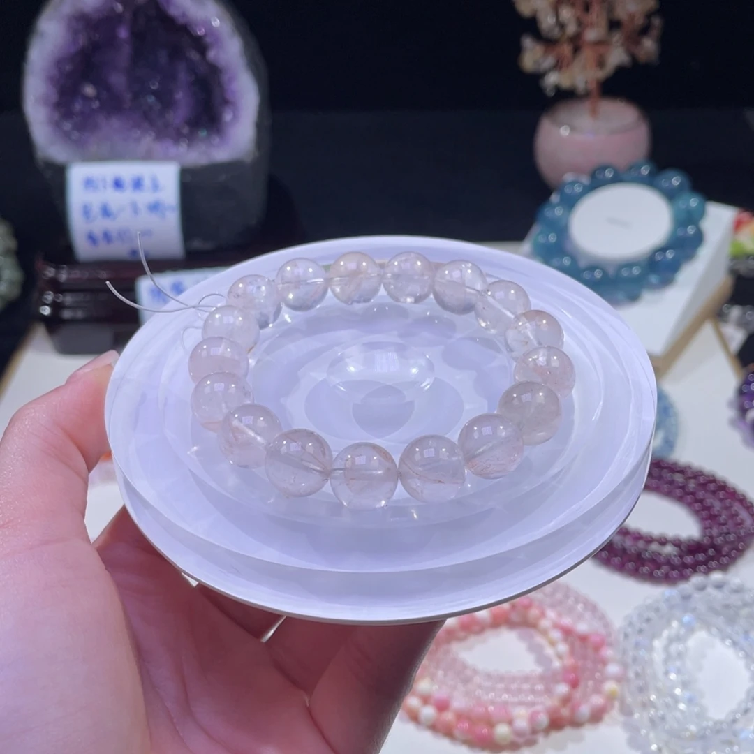 未镶嵌手链水晶白桃胶花阿塞水晶12+