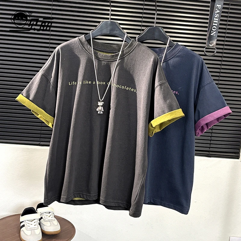 【现货】2025夏季青少年韩版潮酷双面双纱短袖T恤小众个性童装短袖