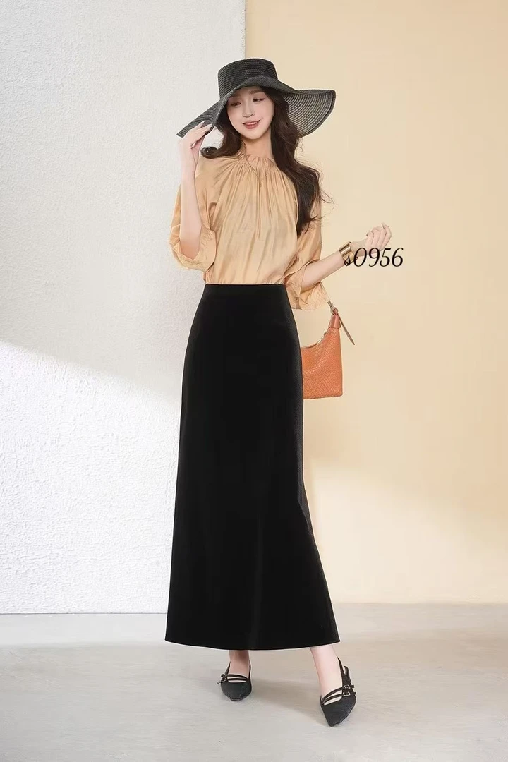 A版新款春季高端大气高级丝绒时尚潮流瘦身裙子