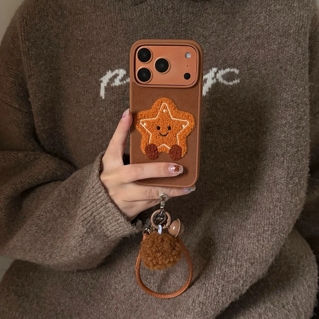 小众绒布刺绣五角星t适用iPhone17promax新款苹果16promax手机壳