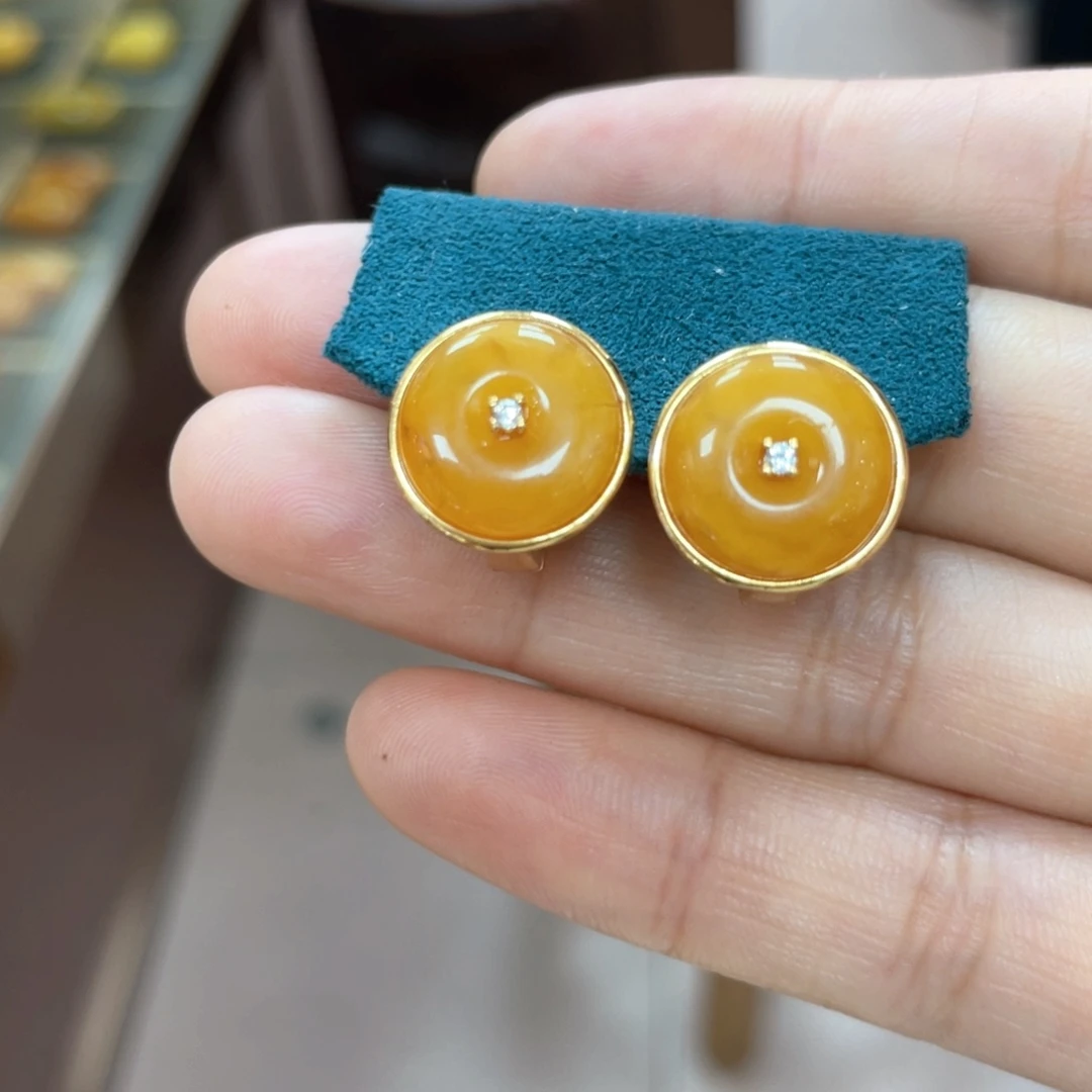 银S925镶嵌蜜蜡耳饰蜜蜡
