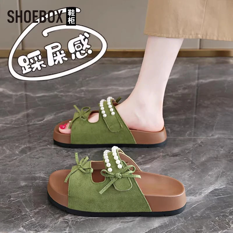 SHOEBOX鞋柜仙女风绝美勃肯拖鞋女夏外穿孕妇一字拖厚底沙滩鞋