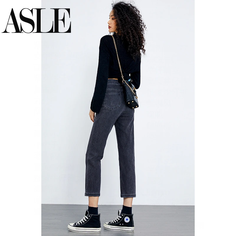 烟灰色直筒修身高腰牛仔裤女宽松2025秋冬胖mm显瘦八分九分烟管裤