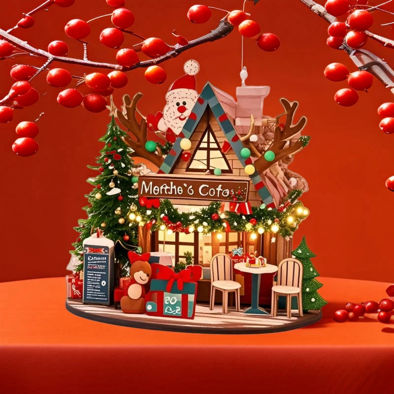 蜡烛装饰品摆件圣诞老人桌面居家圣诞树卡通小礼物儿童木质圣诞节