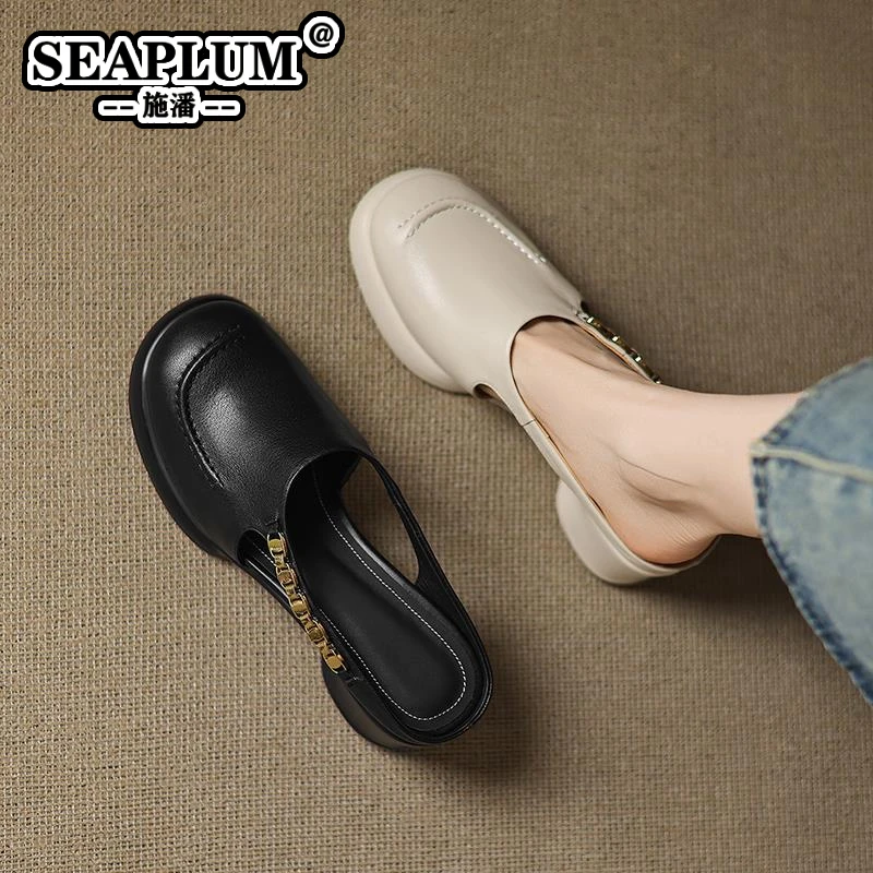 SEAPLUM巨好看超软小羊皮包头拖鞋女外穿2025夏季新款真皮凉拖鞋