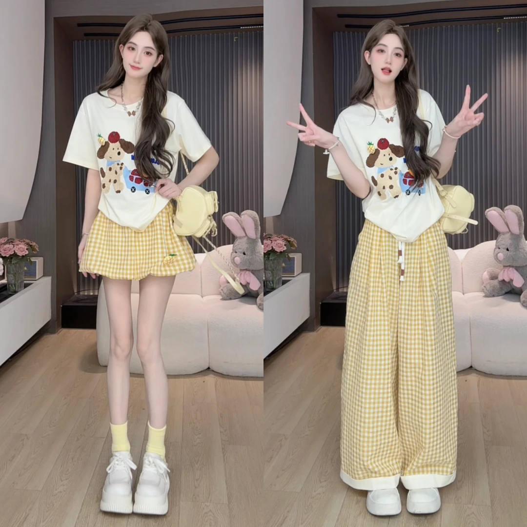 X3胡萝卜【两件套格子植绒套装】夏季新款