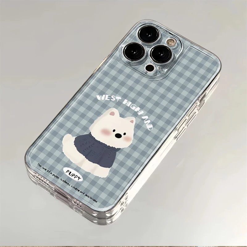 蓝色格纹动物太空壳适用苹果16pro手机壳VIVOOPPO华为荣耀小米15