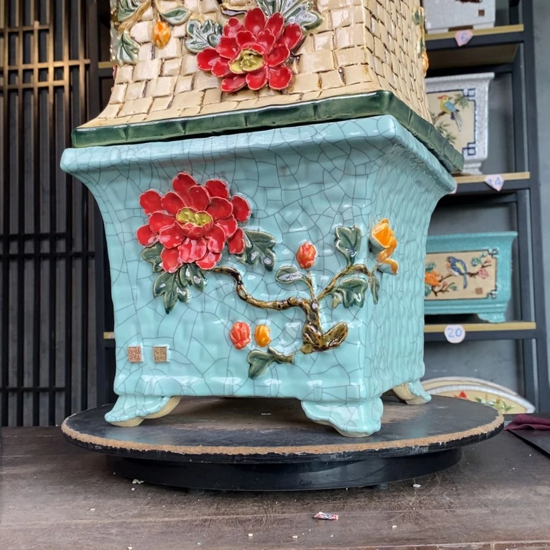 红陶我****82豆青方盆