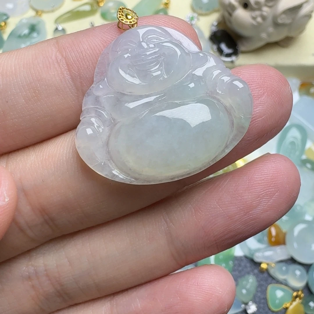 纯***子颈饰18K金镶嵌翡翠佛公