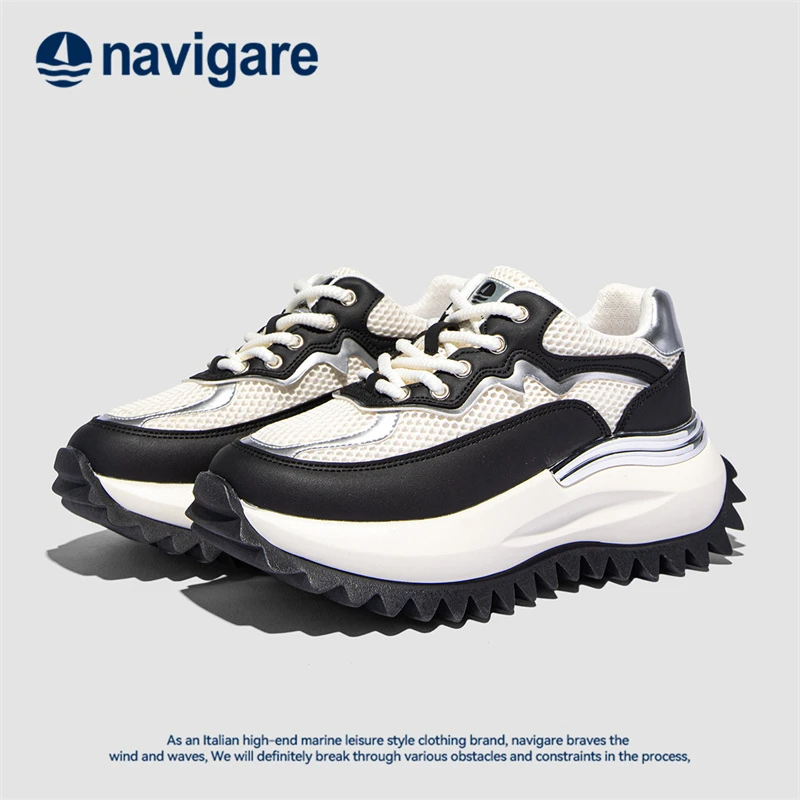 Navigare意大利小帆船女鞋2025轻奢系灰色增高老爹鞋blokette韩系
