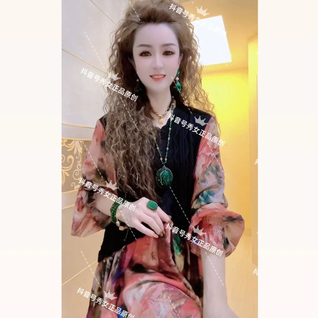 《秀女正品原创》新款复古早春针织毛衣拼接短裙连衣裙时尚显瘦气质