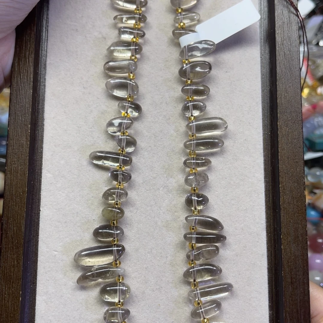 紫晶颈饰未镶嵌天然茶晶长条38厘米