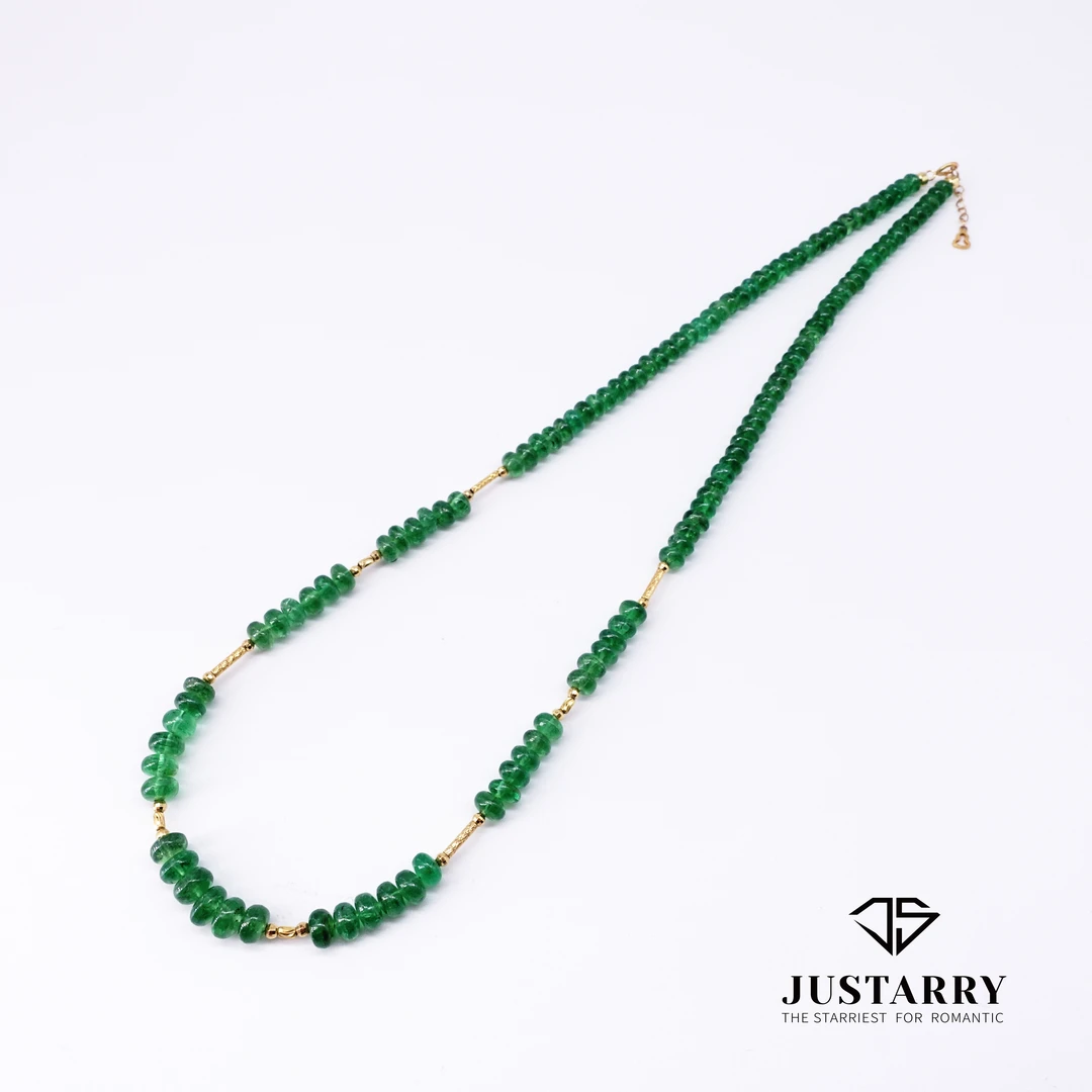 JUSTARRY【翠菁】18k金天然高净体沙弗莱算盘珠项链（定位扣非18k金）