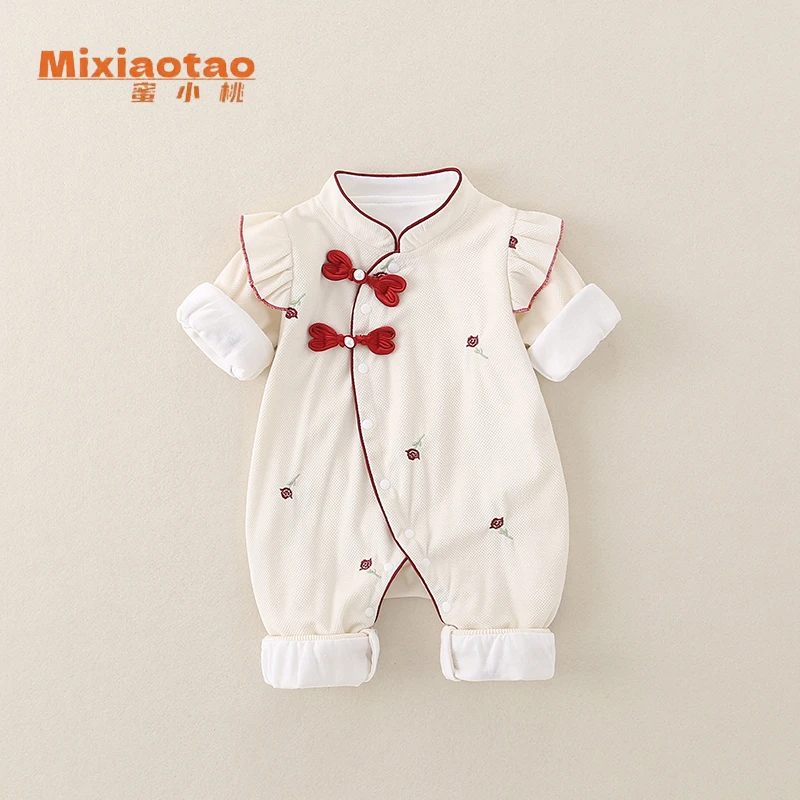 秋款（双层）满印玫瑰闭档哈衣连体衣外出服哈衣宝宝婴儿儿童衣服