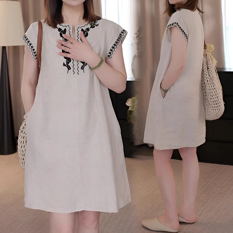 新中式重工刺绣连衣裙女2025夏季新款时尚减龄显瘦中长款A字裙子