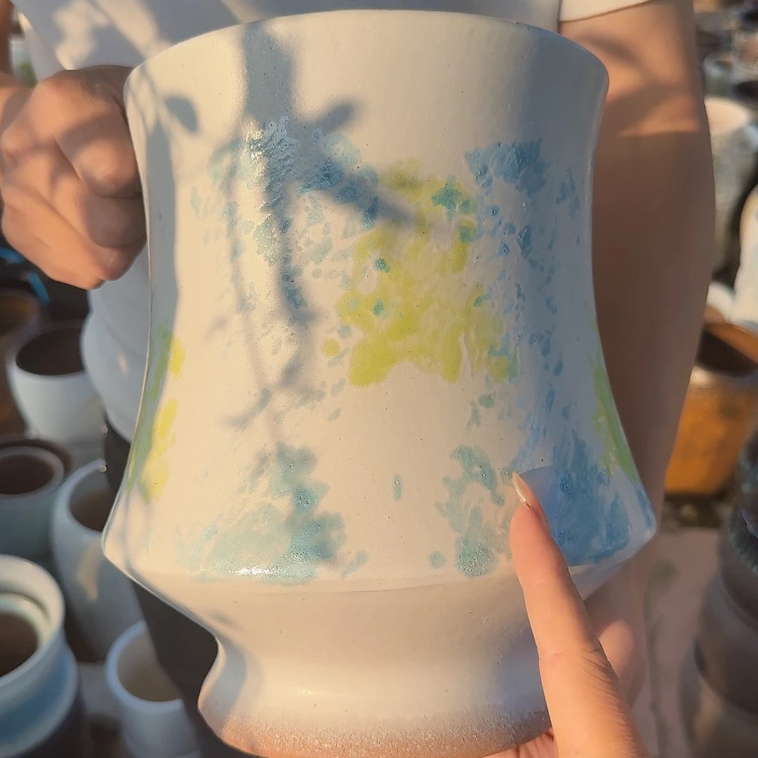 紫砂花盆口19高24（一个姹寂白色束腰