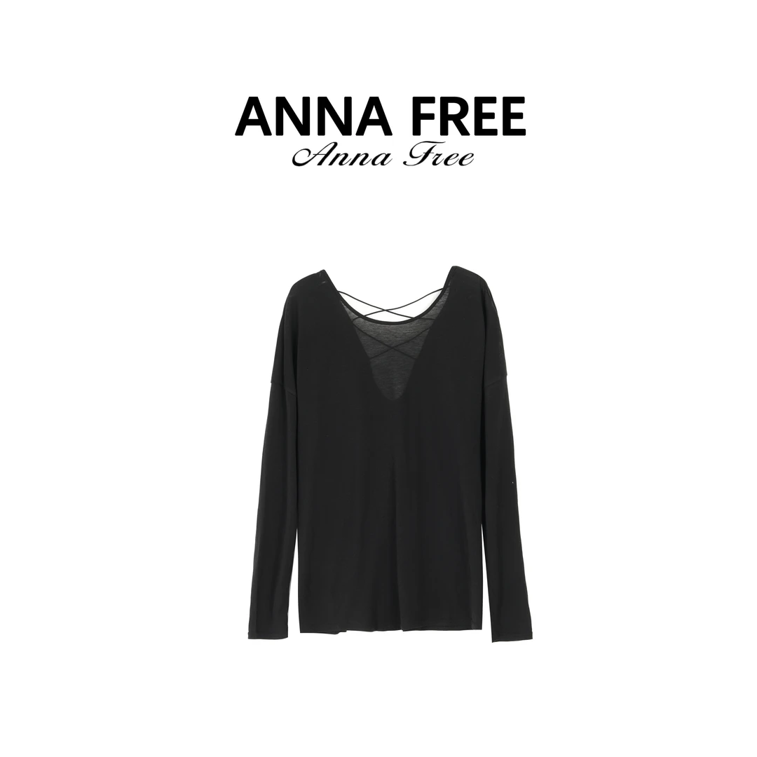 ANNA FREE 新款宽松显瘦罩衫长袖T恤慵懒风打底衫ZCD25493