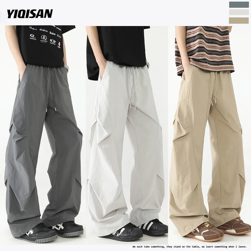 2025夏季凉感速干休闲工装裤百搭定制面料小方格褶皱垂感直筒裤