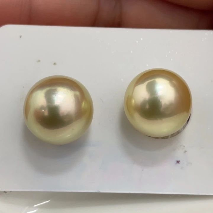 海水珍珠裸珠13-14mm炫彩金对珠