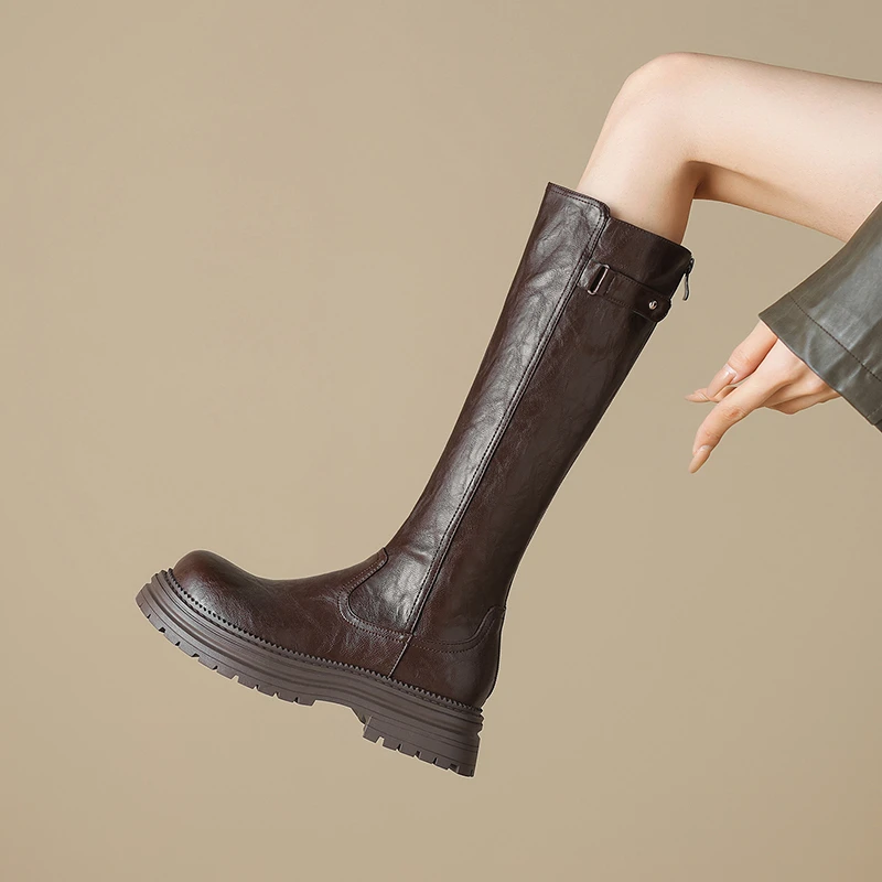 大筒围女靴胖mm40-43粗跟骑士靴女2025冬新款爆款厚底粗腿长筒靴