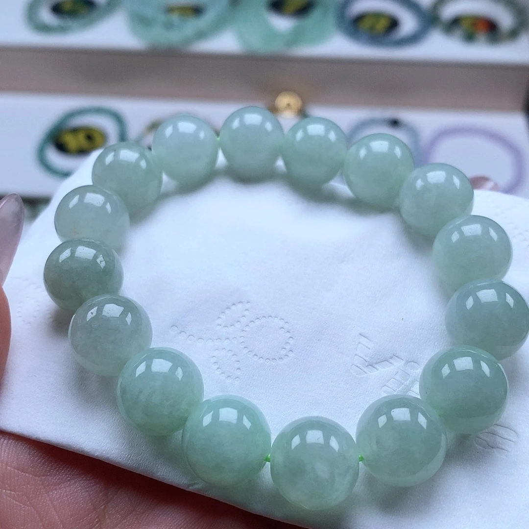 翡翠未镶嵌手串果绿12.3