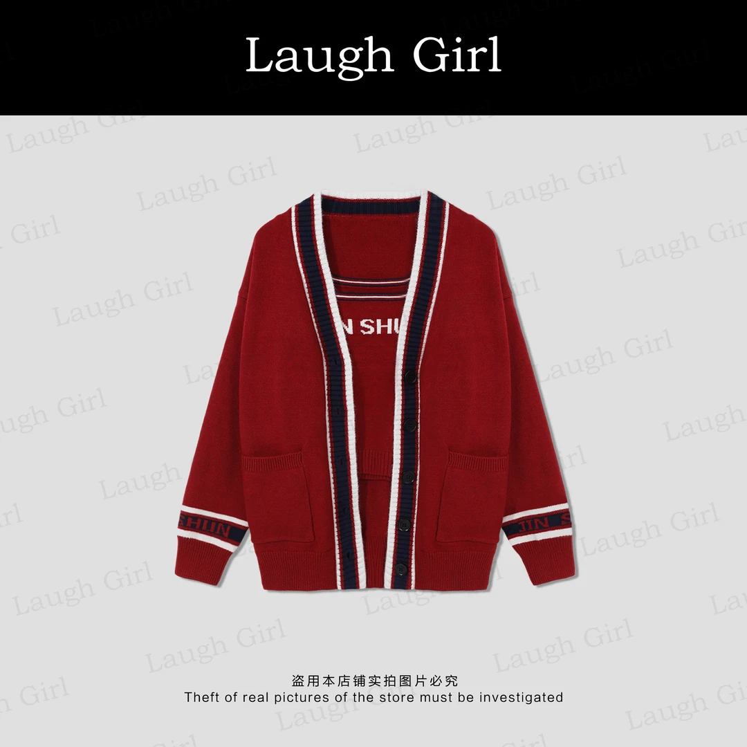 楚楚君 Laugh girl【冬季甜美】减龄两件套撞色条纹毛衣WL53916J