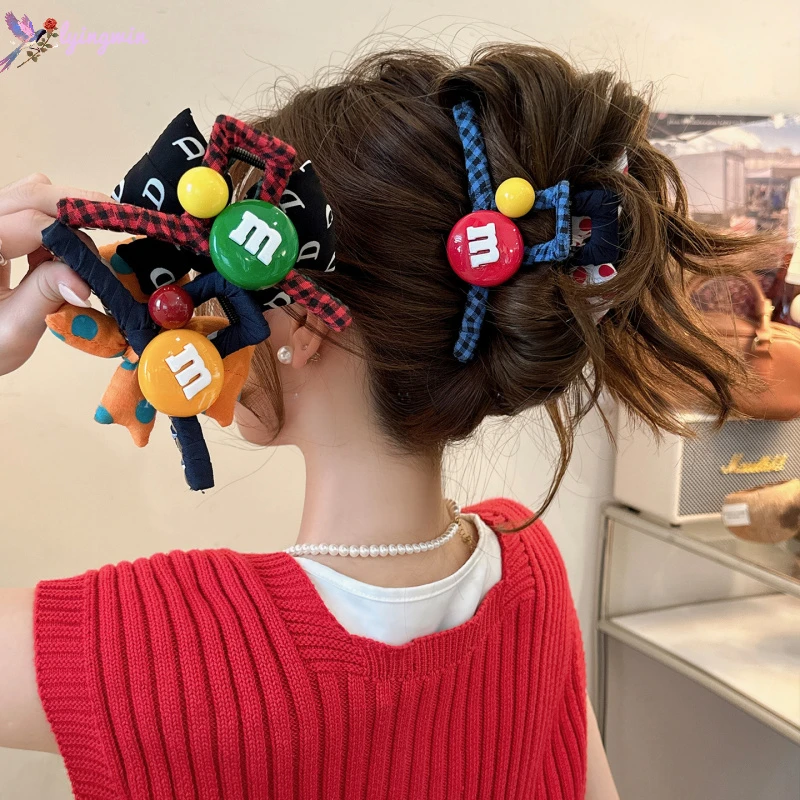 韩系小众设计mm豆蝴蝶结大号抓夹后脑勺盘发半扎发夹子鲨鱼夹头饰