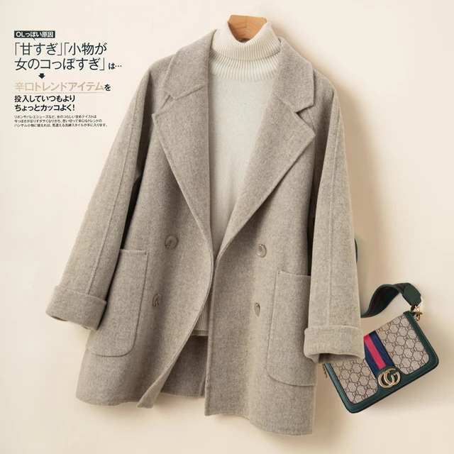 秋冬新款赫本风双面羊绒大衣女宽松中长版插肩袖斗篷羊毛呢子外套