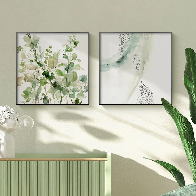现代轻奢入户玄关装饰画简美乡村田园植物挂画北欧正方形餐厅壁画