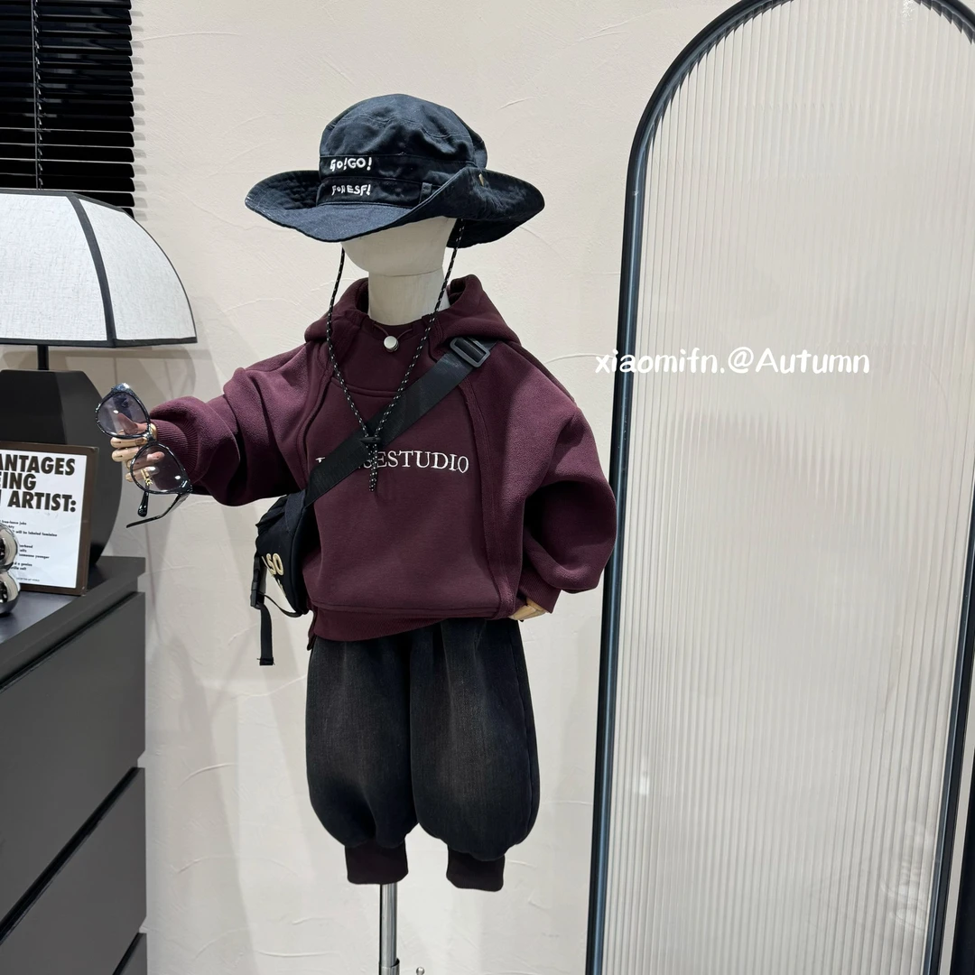 现货〃潮牌拼接袖韩版男童2024秋冬款印花洋气儿童卫衣痞帅77335