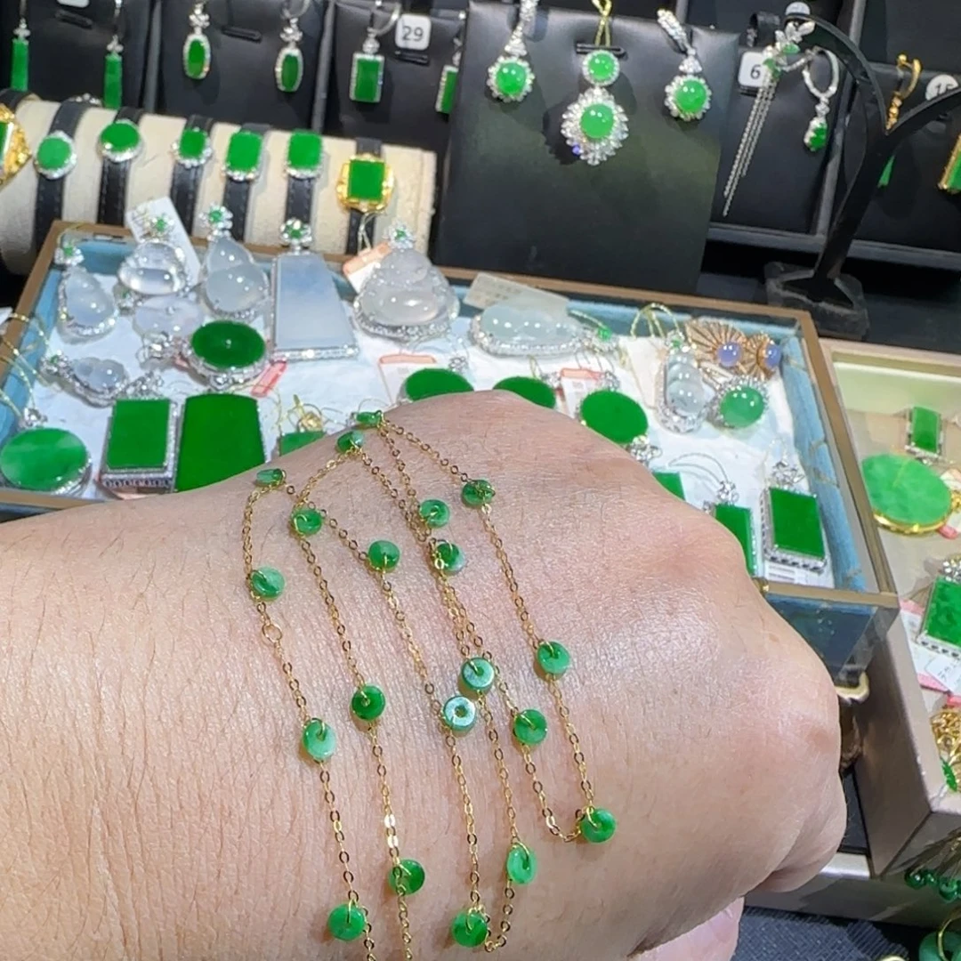 翡翠18K金镶嵌颈饰满天星45cm