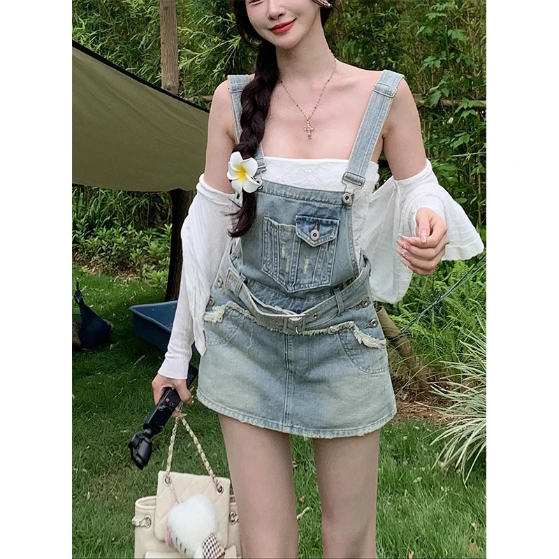 元气嫩妹少女牛仔背带裤裙女2025秋季新款减龄腰带显瘦百搭短裤裙